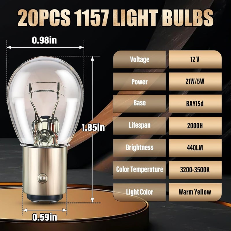 Meonum 30 Pack 1157 Bulbs Light Long Life Replacement 12V 21W/5W Tail Turn Signal Brake Light Bulb Bulk Compatible with 7528 2357 2057 1016 1034 1076 for Marker Tail Running Parking - Image 2